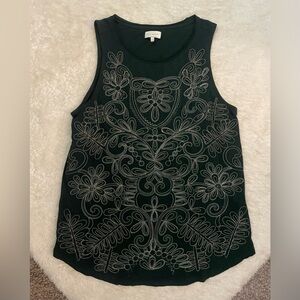 Lucky Brand Forest Green Tank Top White Embroidered  Women's  Sleeveless Size L